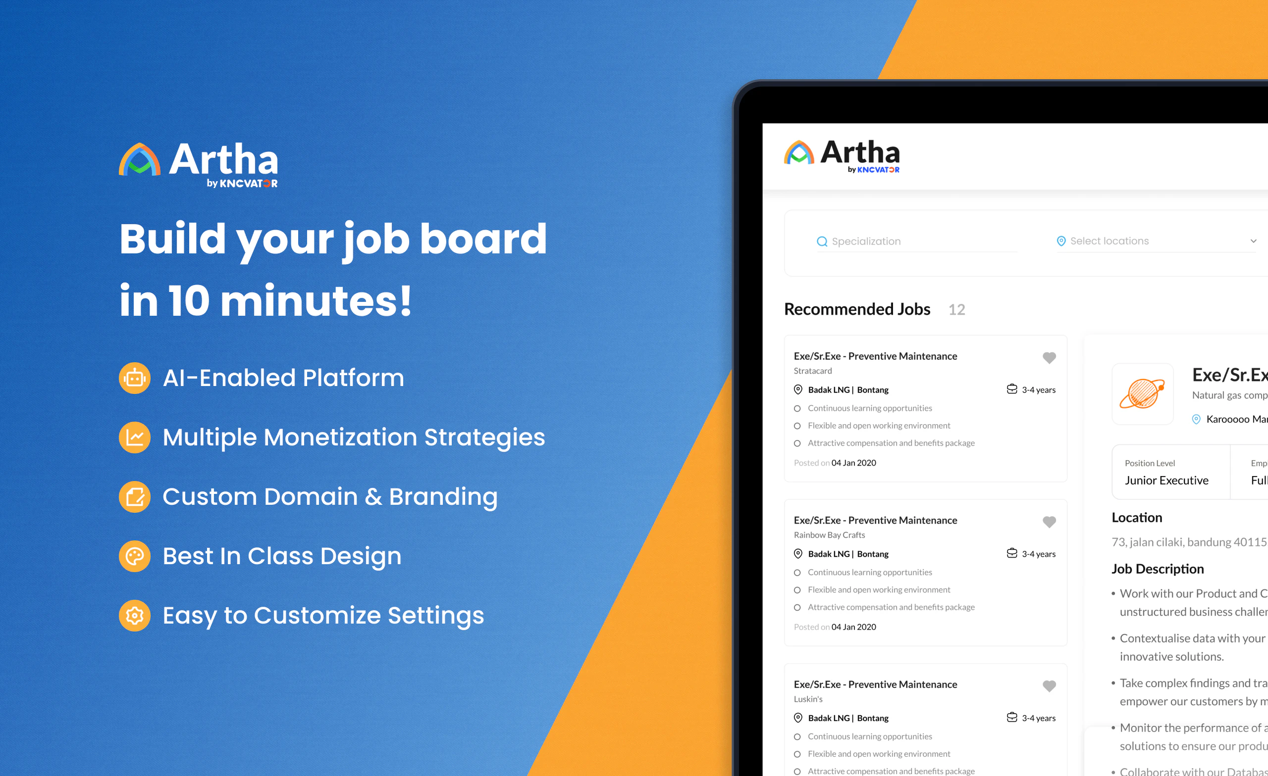 screenshot of Artha Job Board